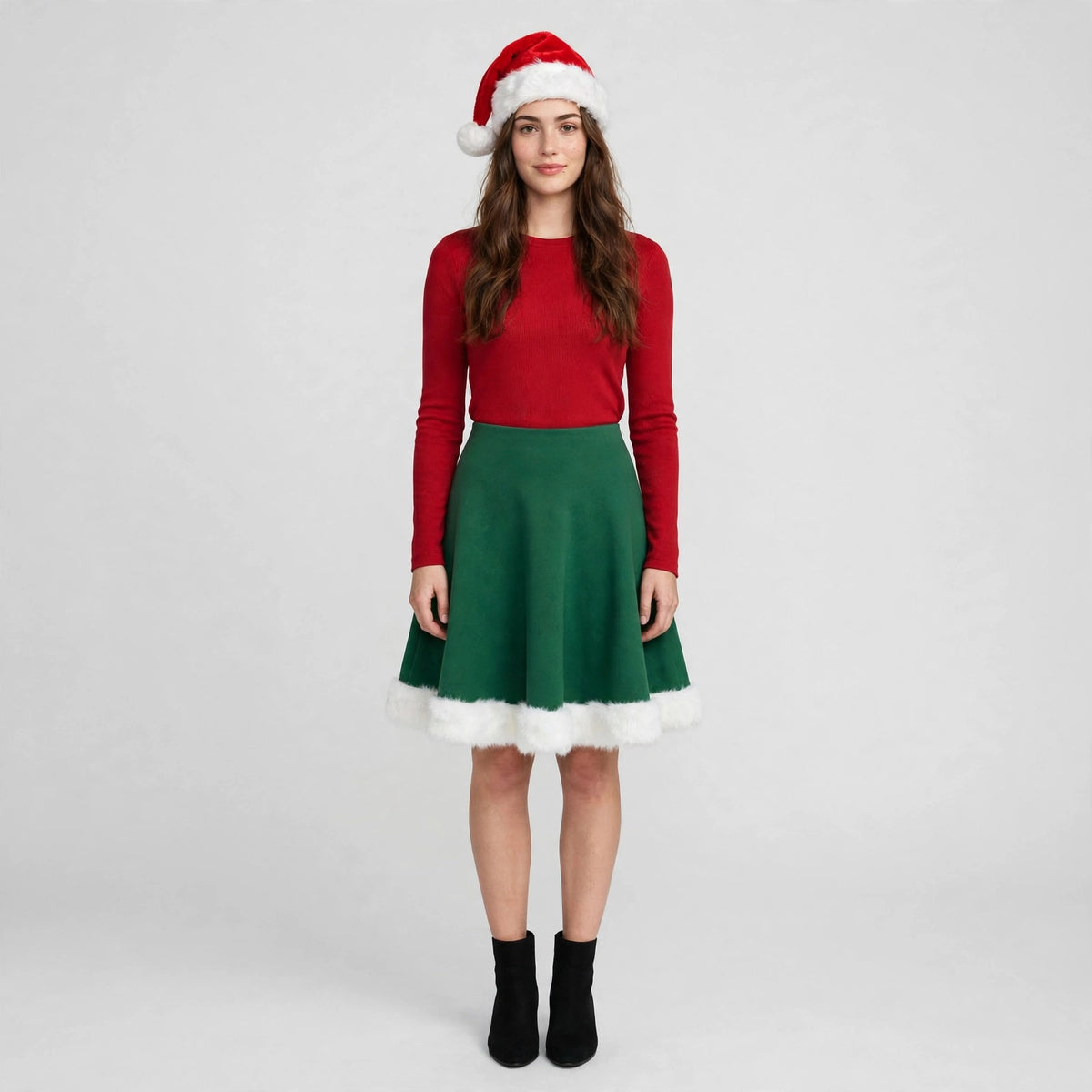 Front full-body model shot - skirt and hat set with styling top
