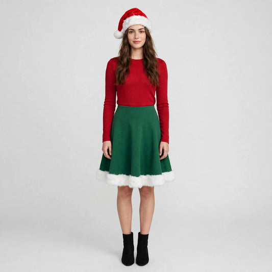 Front full-body model shot - skirt and hat set with styling top