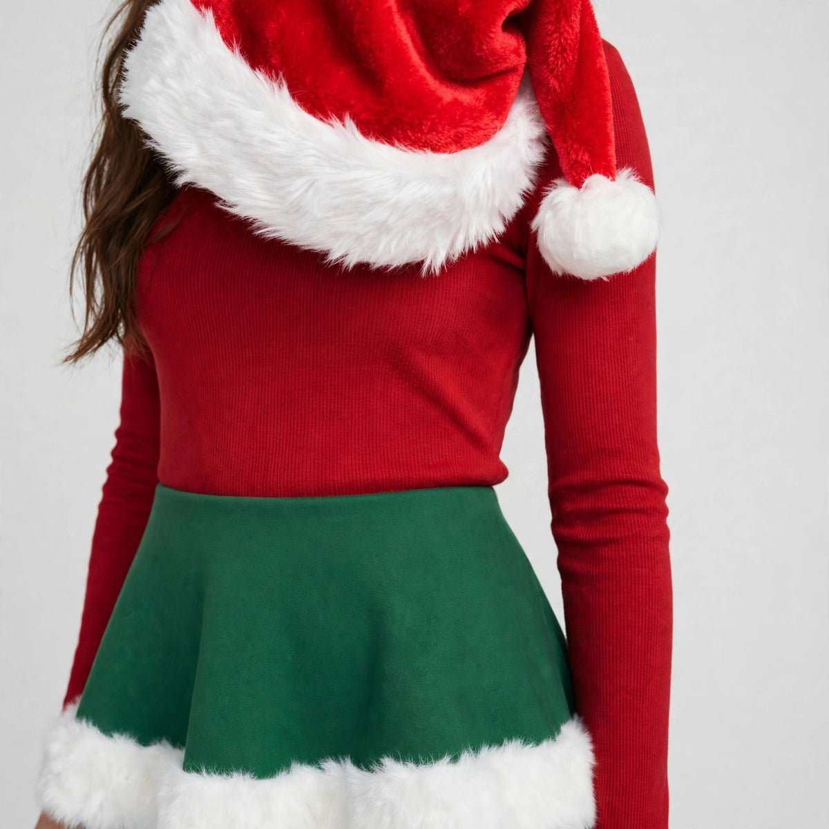 Close-up of the Santa hat and skirt waistband