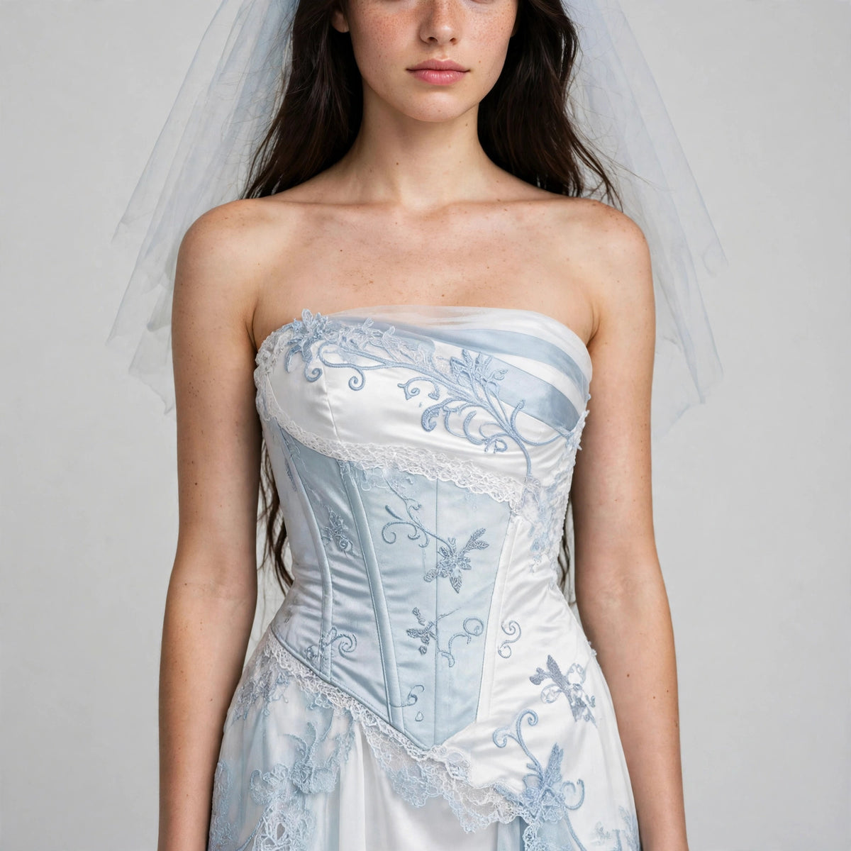 Close-up of the bodice and satin detailing
