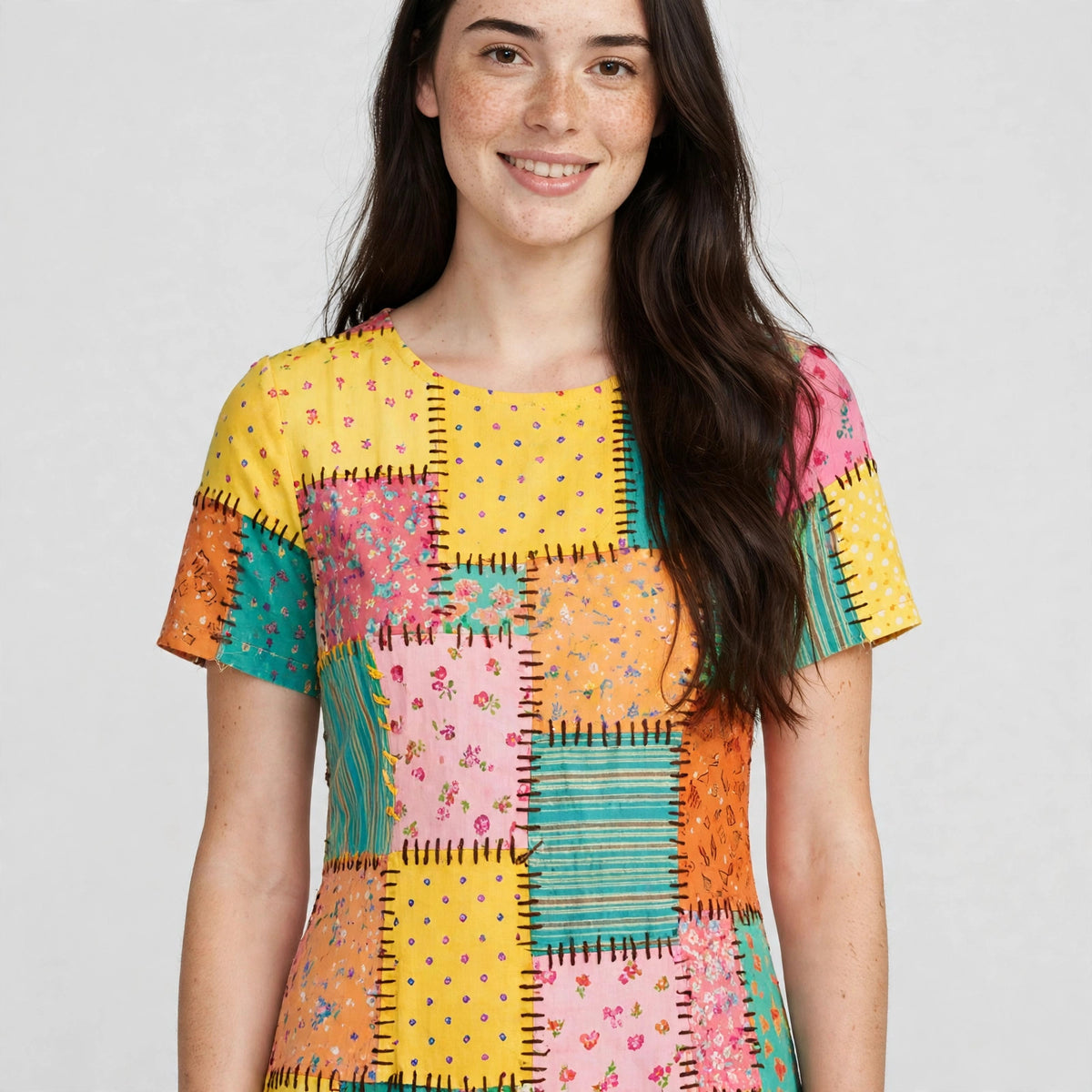 Close-up of the patchwork stitching
