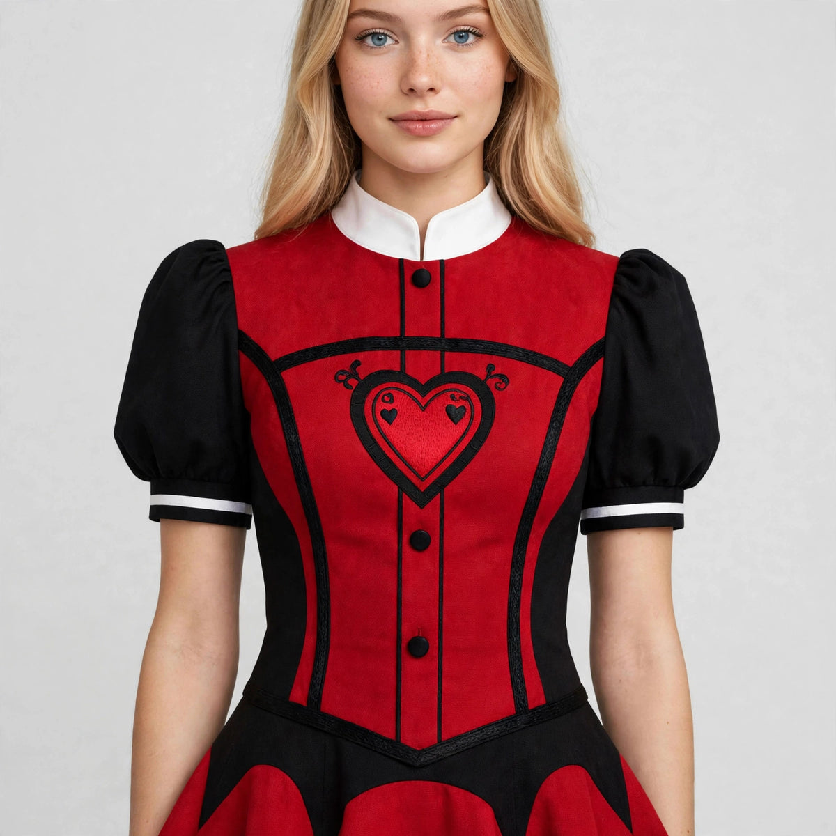 Close-up of the heart emblem bodice