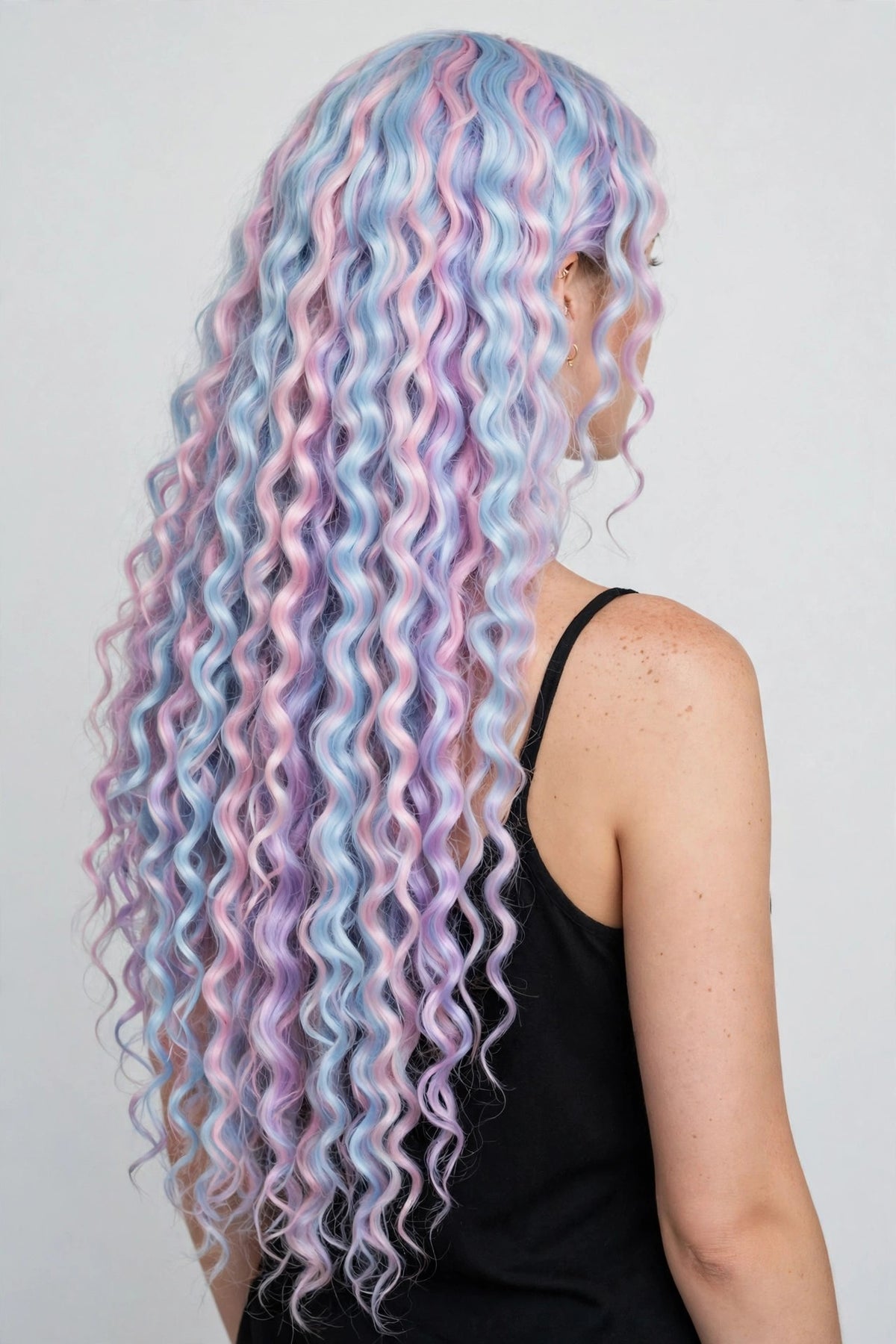 Pastel Dream Mix long curly ombre cosplay wig - back view showing full length