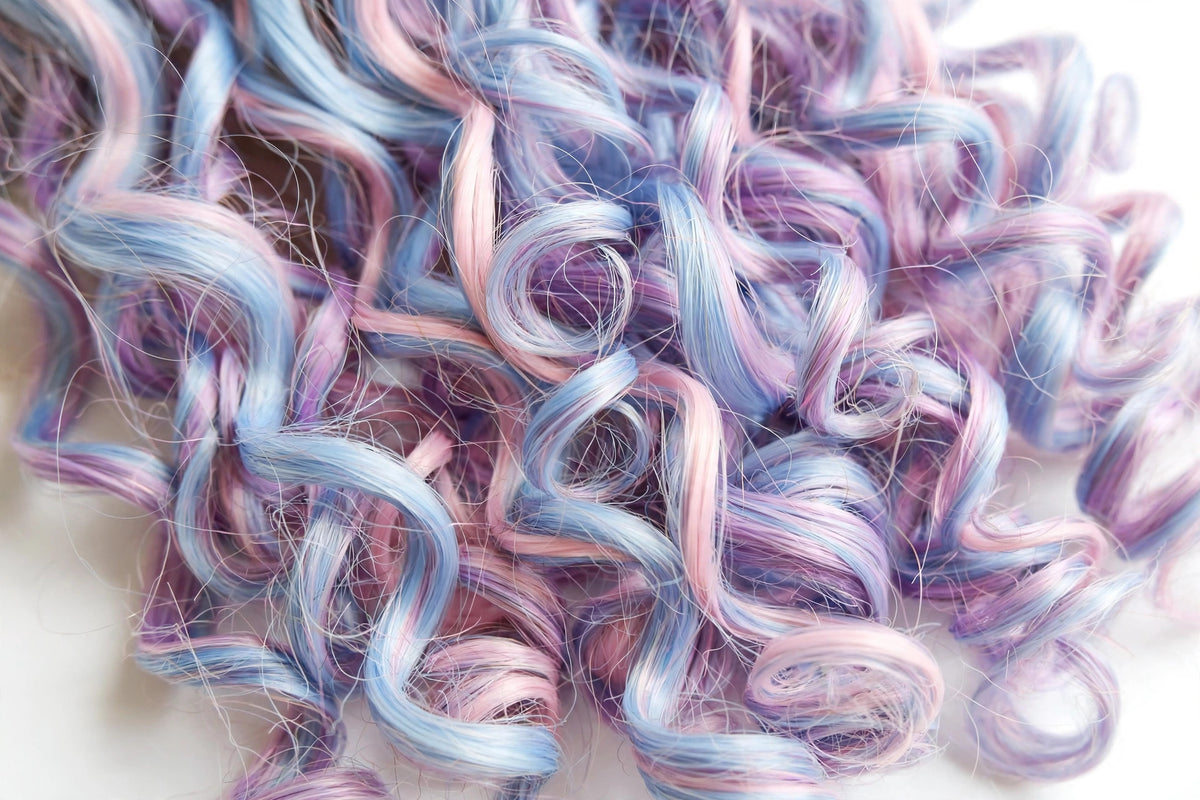 Pastel Dream Mix long curly ombre cosplay wig - close-up of curls and ombre color