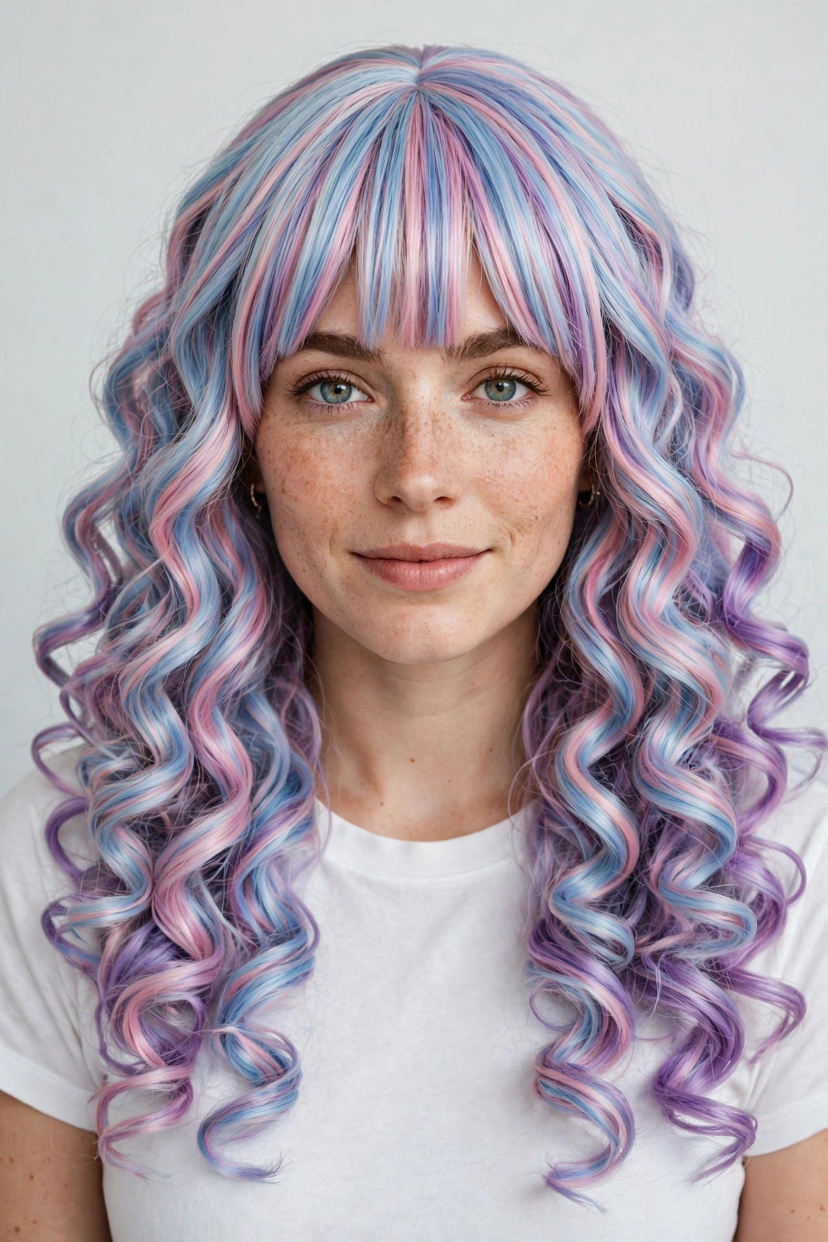 Pastel Dream Mix long curly ombre cosplay wig - front view on model